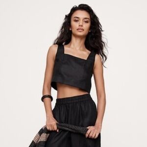 Banana Republic NWT Black Linen Square Neck Cropped Tank Size XS
